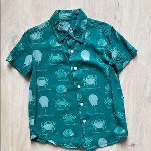 EUC KICKEE BRAND TEAL Green Crab Print Button-Up Shirt - SZ 4T